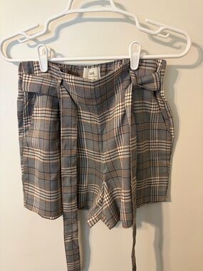 A New Day Plaid Paperbag Waist shorts in Gray